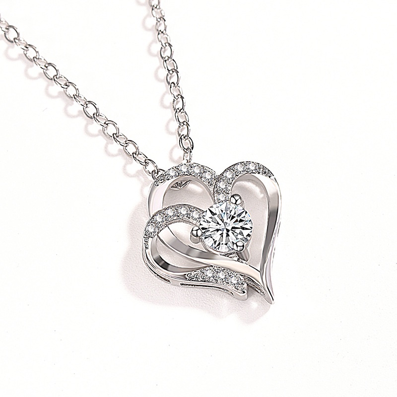 Goldkingdom Fashion Perhiasan Aksesoris Ready Stock Putih Ganda Hati Liontin Kalung Elegan Klavikula Keperkasaan Hati Ke Hati Berlian Heart Necklace