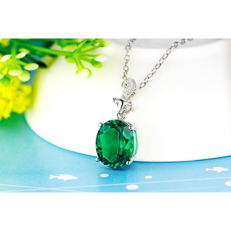 Goldkingdom Aksesoris Perhiasan Fashion Ready Stock Temperamen Hijau Kristal Berlian Rubah Liontin Perak Berlapis Gerakan Zamrud Kalung Liontin Menunjukkan Rantai Kerah Tipis