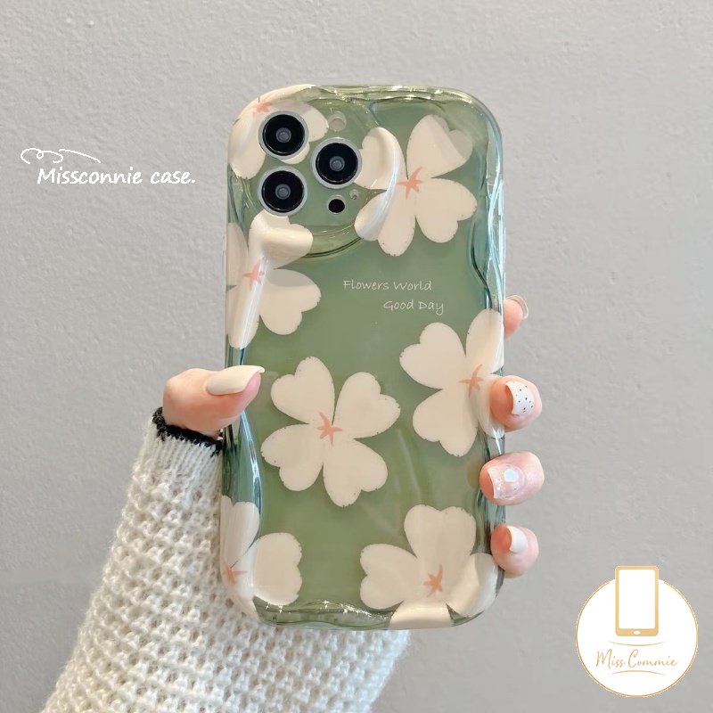 3d Wavy Curved Edge Floral Glossy Case Kompatibel Untuk iPhone 7plus 11 13 14 12 Pro Max XR 7 6s 6 8 Plus X XS Max SE 2020 Bunga Segar Shockproof Airbag Lembut Tpucover Belakang