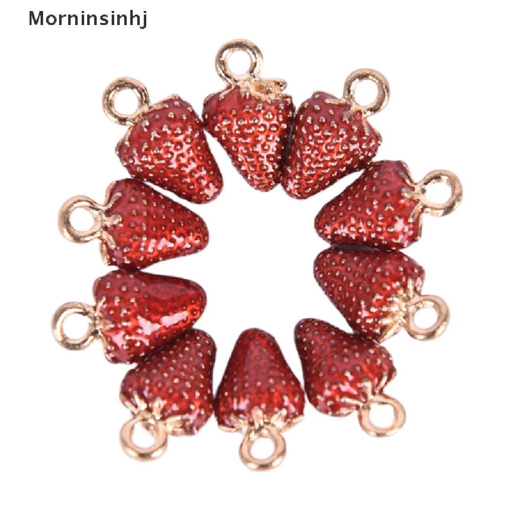 Mornin 10Pcs /Set Enamel Alloy Strawberry Ch Liontin Perhiasan DIY Membuat Craft Hadiah id