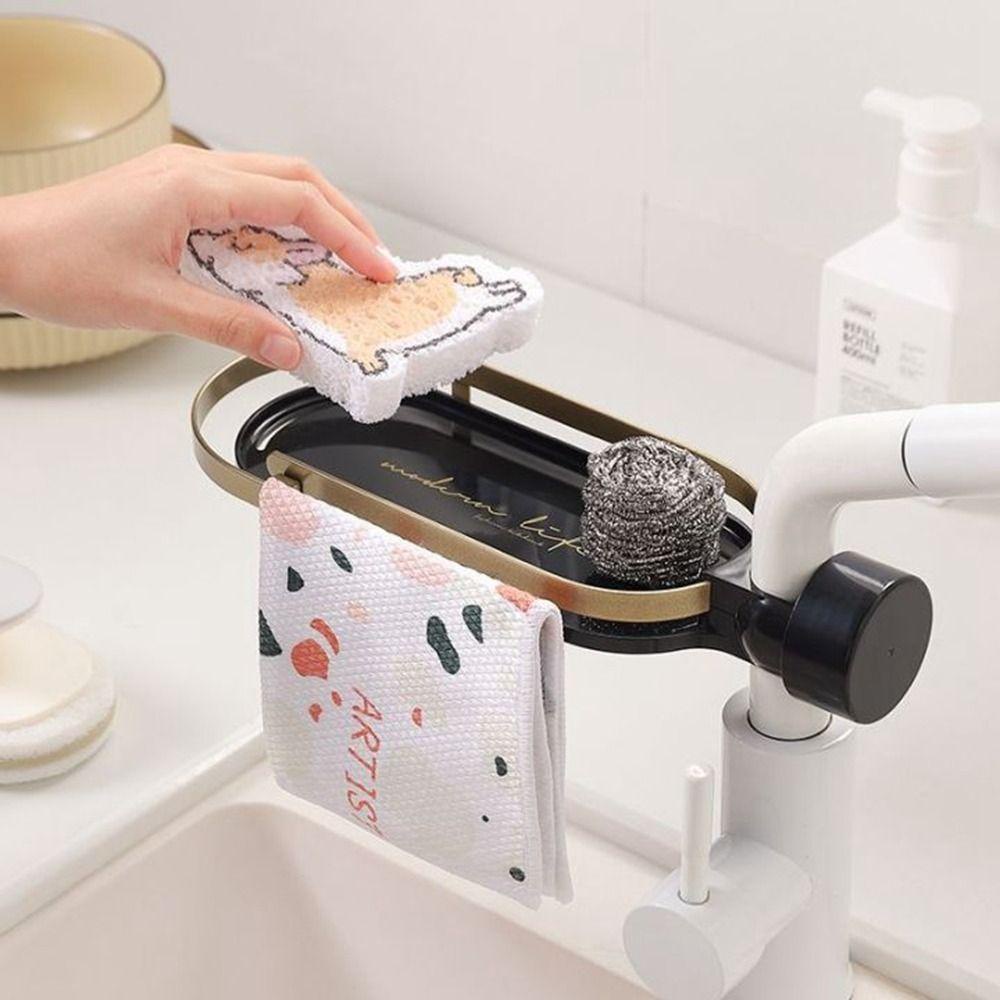 Fishstick Rak Kran Ruang Aluminium Adjustable Aksesoris Dapur Kamar Mandi Tanpa Bor Hemat Tempat Penyimpanan Spons Praktis