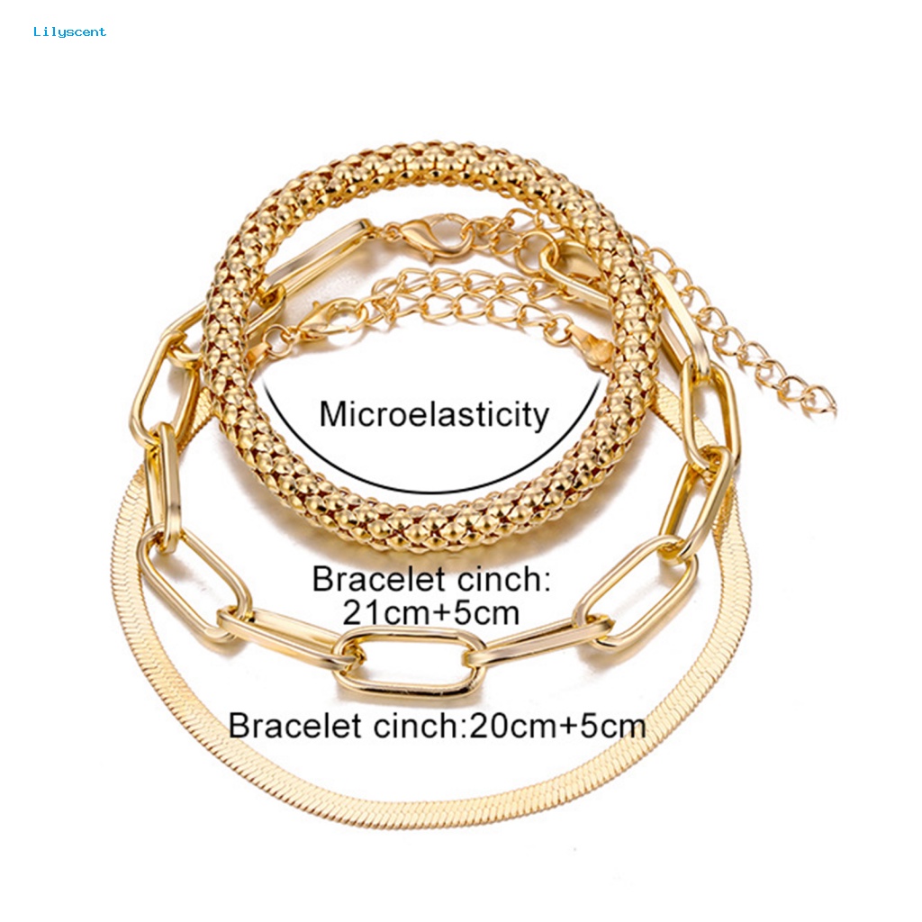 Lilyscent 3Pcs Temperamen Chic Gelang Untuk Pernikahan Electroplating Tiga Lapisan Gelang Multilayer