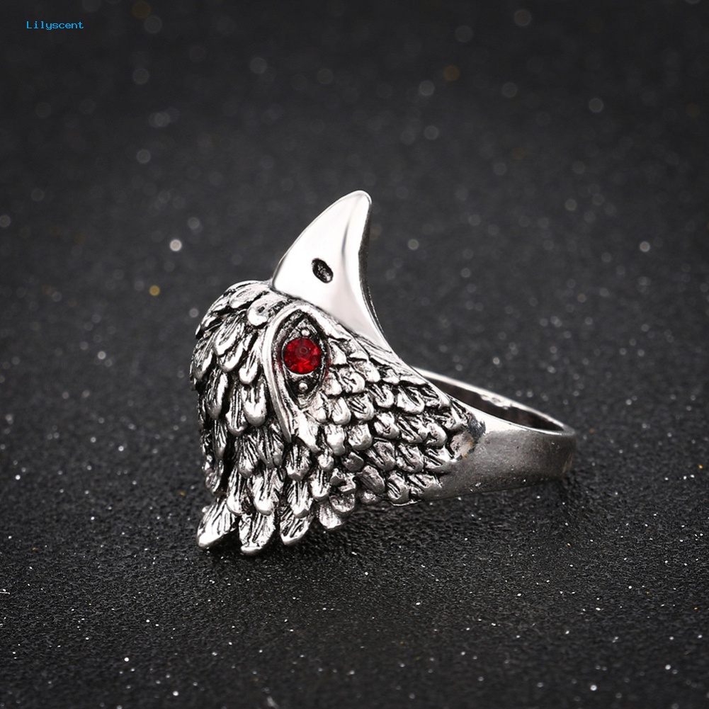 Lilyscent Men's Eagle Head Band Finger Ring Vintage Perhiasan Berlian Imitasi Bertatahkan Hadiah Pesta