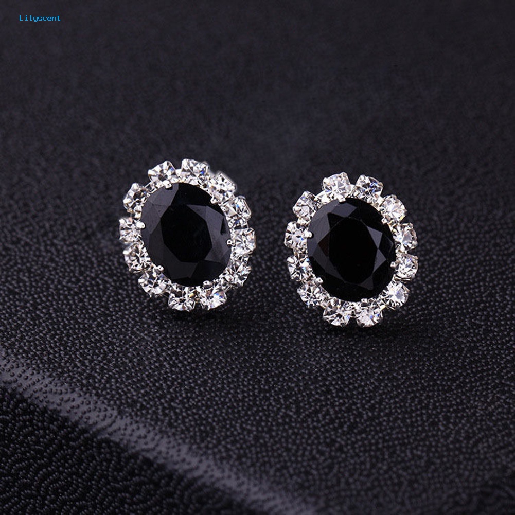 Lilyscent Fashion Wanita Lady Elegan Berlian Imitasi Bunga Ear Stud Earrings Hadiah Perhiasan