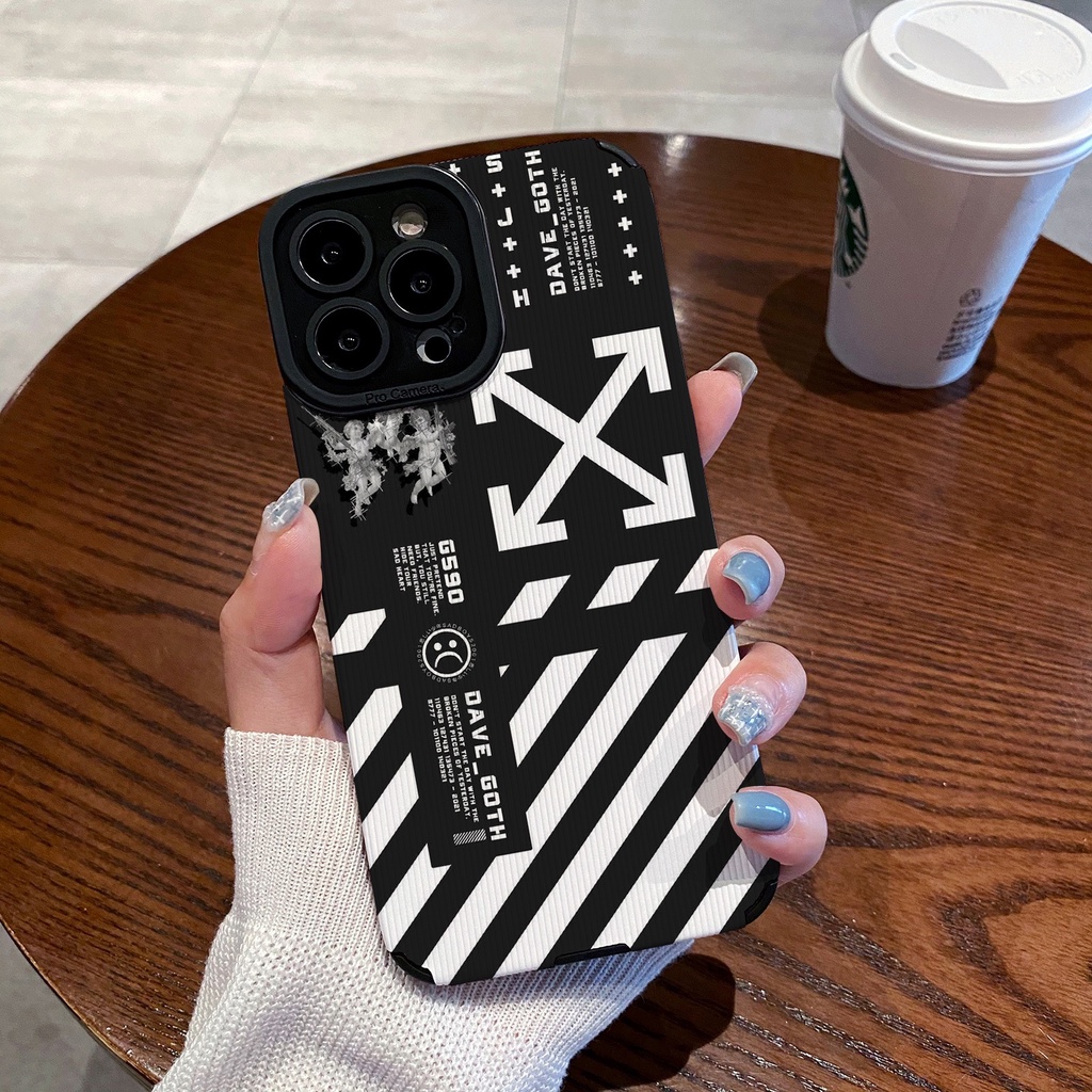 【Lamb Skin】Fashion Cupid Black OFFWHITE Leather Soft Case for IPhone 6S 7 Plus 8 Plus X XS XR XS Max 11 13 12 14 PRO Max 14 Plus 12 13 Mini Camera Protect Phone CASE Men's