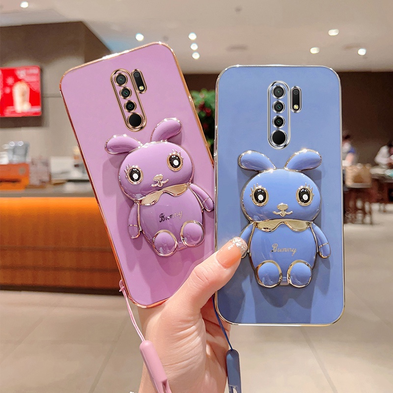 Andyh Case Handphone Untuk Xiaomi Redmi 9 Prime Lucu Kartun Kelinci Kecil Tepi Lurus Soft Shell Mengirim lanyard Silikon