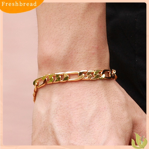 &lt; Freshbread &gt; Mewah Pria Emas 18K Berlapis 7mm Lebar Datar Rantai Gelang Perhiasan Hadiah