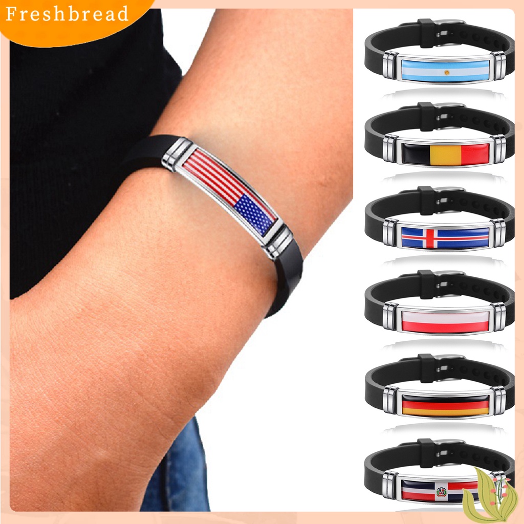 &lt; Freshbread &gt; Gelang Silikon Adjustable Geometris Patriotic Commemorative Nyaman Dekorasi Piala Dunia Stainless Steel Pria Wanita Bendera Gelang Fashion Perhiasan Untuk Pemandangan Permainan