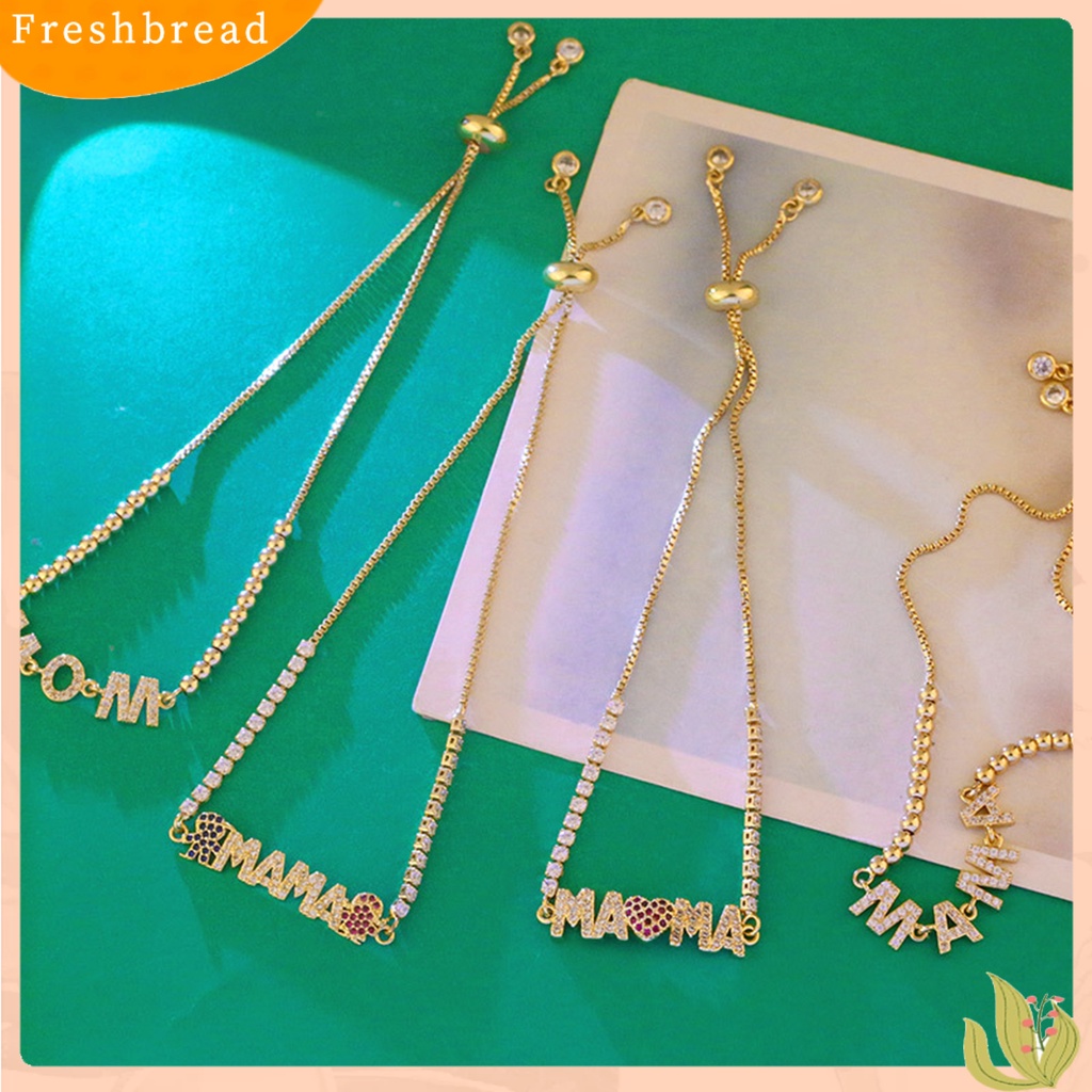 < Freshbread > Liontin Gelang Adjustable Cubic Zirconia Personalized Electroplating Letter Decor Hias Pengerjaan Halus MAMA Liontin Rantai Gelang Hadiah Ulang Tahun