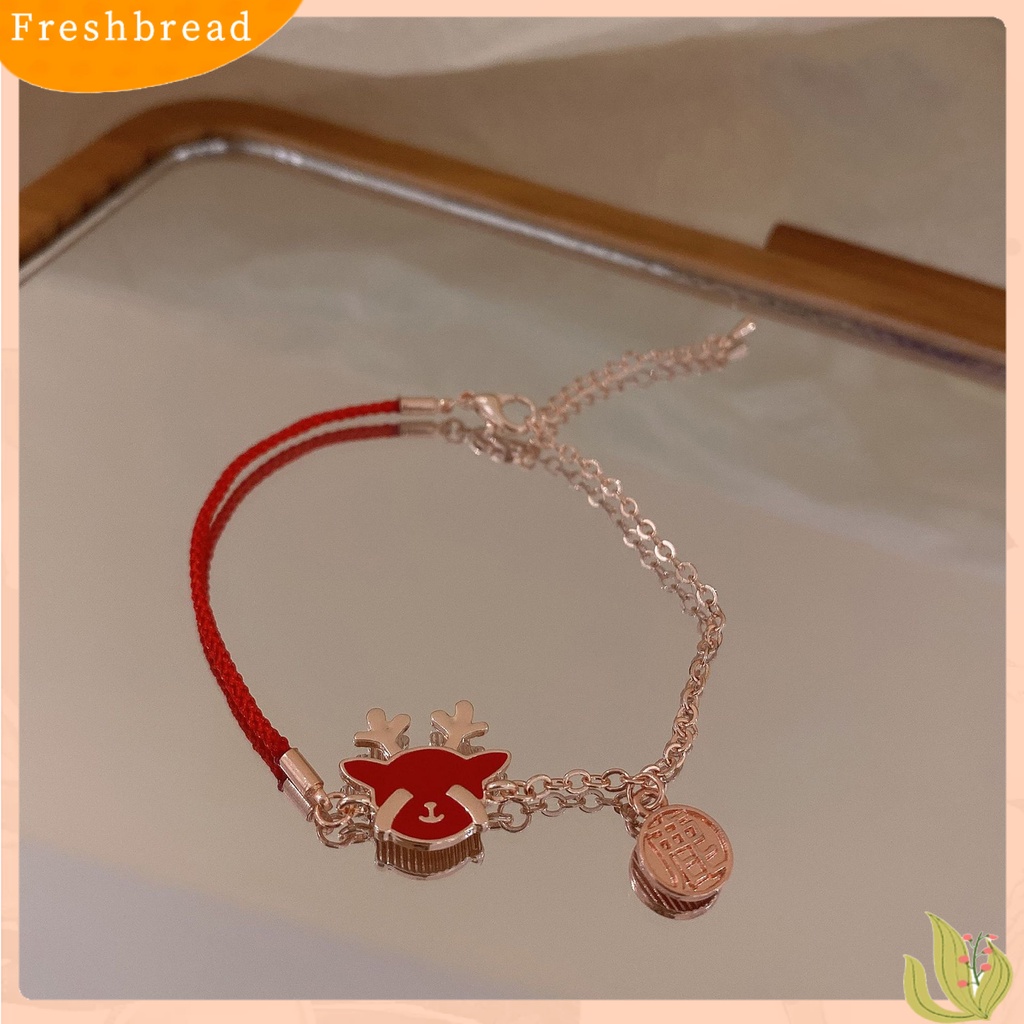 &lt; Freshbread &gt; Braided Bracelet Tali Merah Tidak Berubah Warna Perhiasan Alloy Shio Sapi Maskot Bangle Untuk Tahun Baru