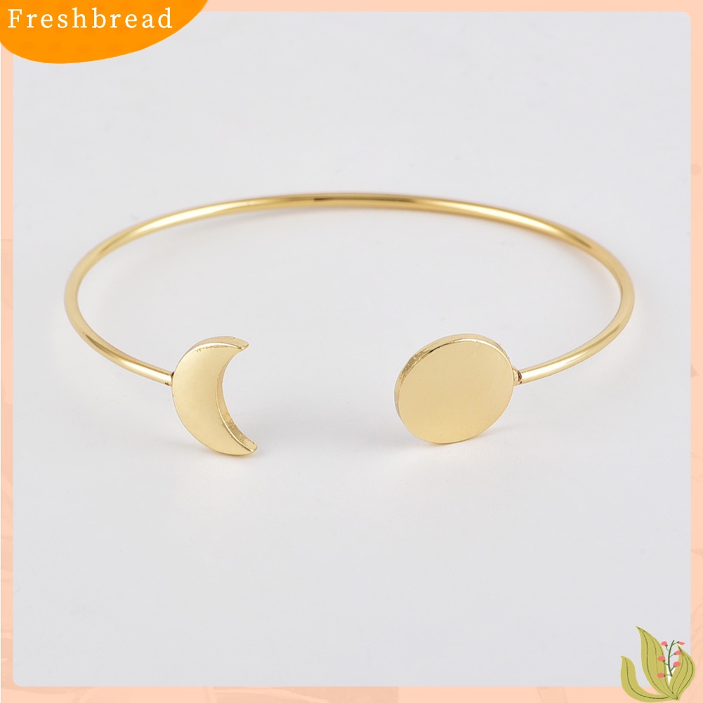 &lt; Freshbread &gt; 4Pcs/Set Wanita Fashion Bulan Memutar Terbuka Bangle Daun Berlian Imitasi Bertatahkan Gelang