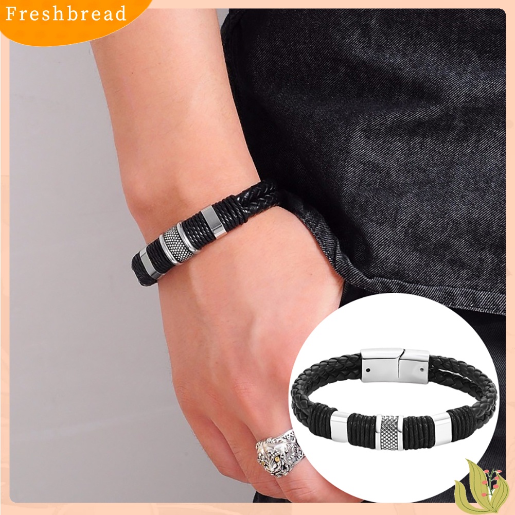 &lt; Freshbread &gt; Unisex Fashion Perhiasan Dekorasi Kulit Imitasi Kepang Tali Gesper Gelang Bangle