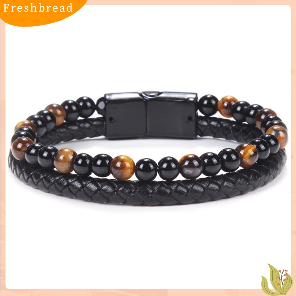 &lt; Freshbread &gt; Fashion Pria Manik-Manik Batu Alam ic Gesper Gelang Bangle Perhiasan Hadiah