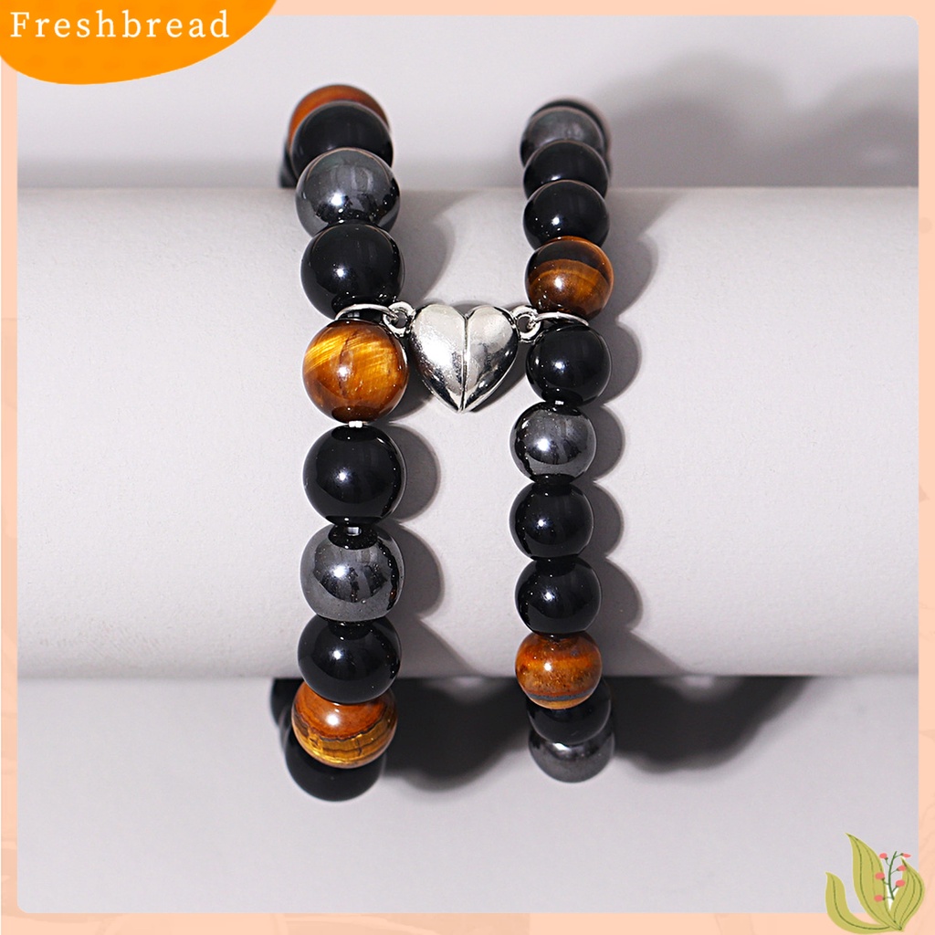 &lt; Freshbread &gt; 1pasang Gelang Couple 3warna Tiger Eye Batu Jarak Pasangan Hadiah Valentines Vintage ic Cinta Hati Pencocokan Gelang Perhiasan Aksesori