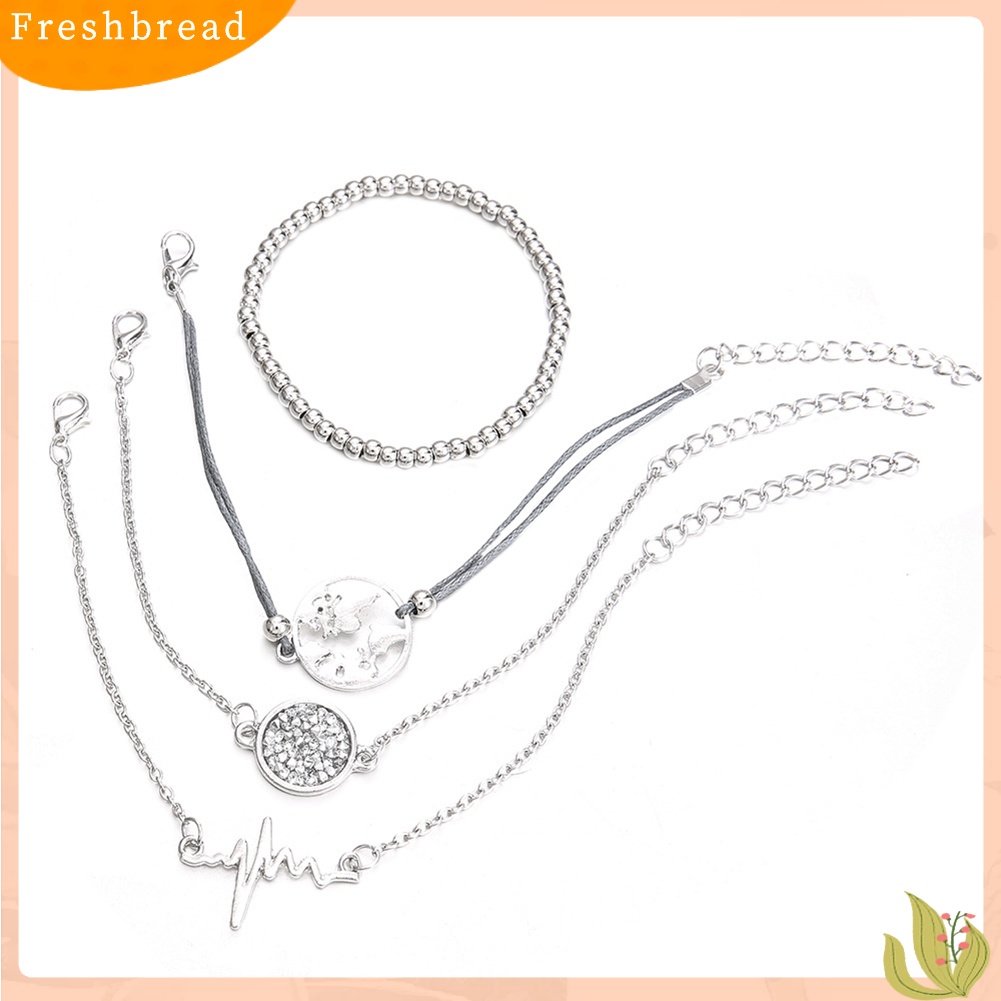 &lt; Freshbread &gt; 4Pcs/Set Wanita Fashion Berongga Bumi Detak Jantung Manik-Manik Perhiasan Pesona Rantai Gelang