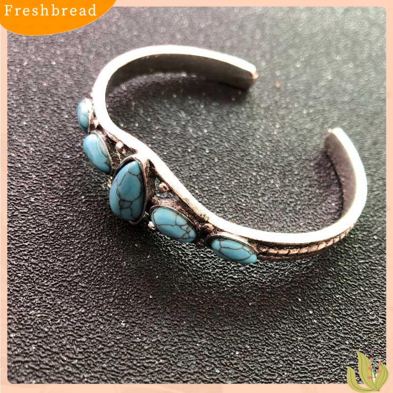 &lt; Freshbread &gt; Pembukaan Ukir Berongga Keluar Manset Gelang Vintage Turquoises Wanita Bangle Aksesoris Fashion