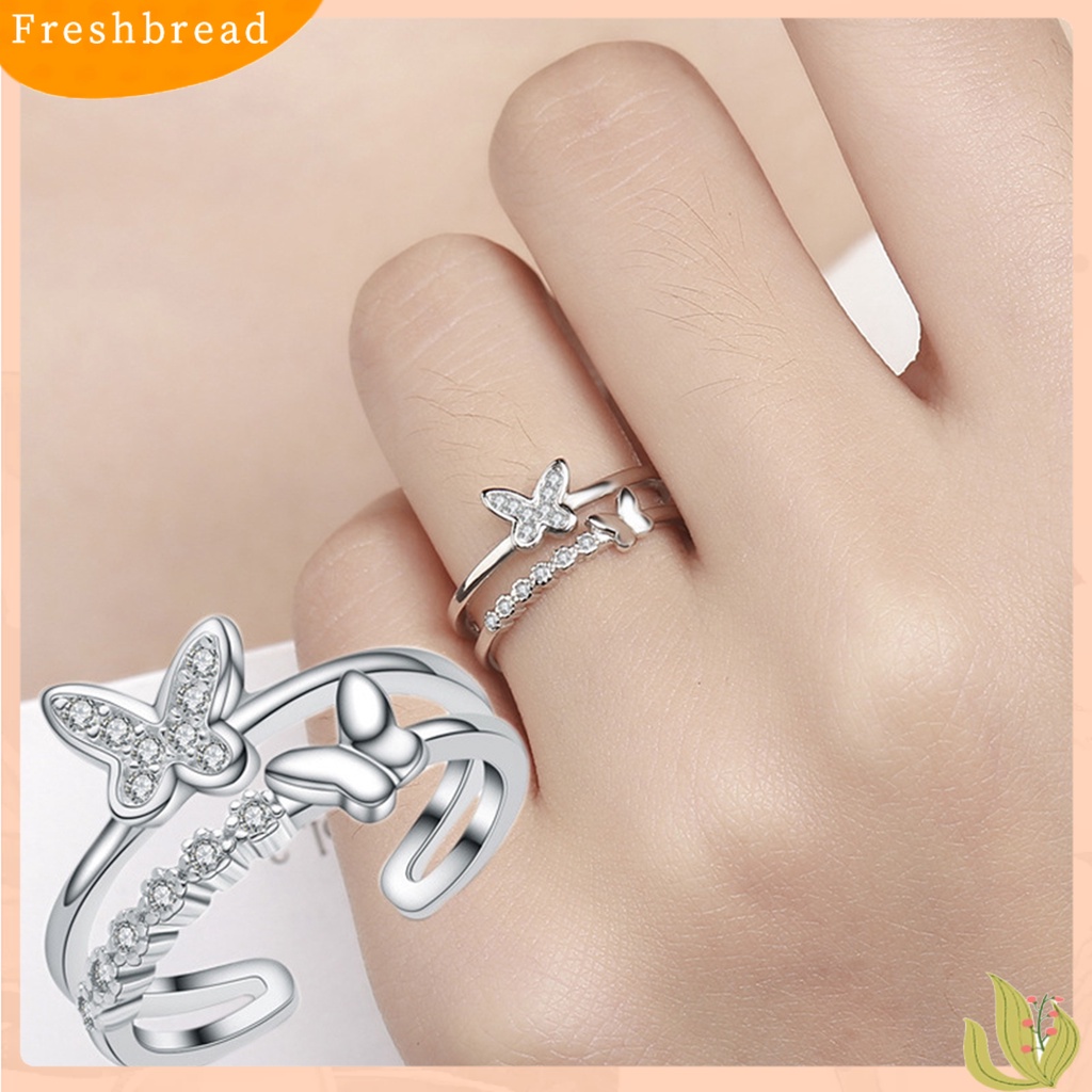 &lt; Freshbread &gt; Wanita Cincin Cahaya Mewah Berlian Imitasi Mengkilap Kupu-Kupu Dekorasi Cubic Zirconia Adjustable Dress Up Temperamen Berkilau Elektroplating Terbuka Cincin Perhiasan Aksesori