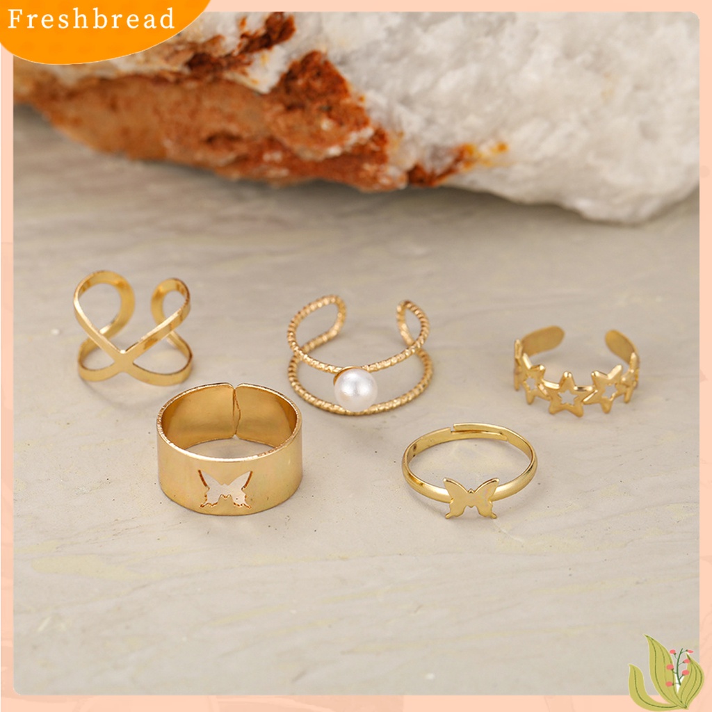 &lt; Freshbread &gt; 5Pcs Cincin Jari Berongga Keluar Bintang Kupu-Kupu Perhiasan Vintage Stackable Rings Untuk Pakaian Sehari-Hari