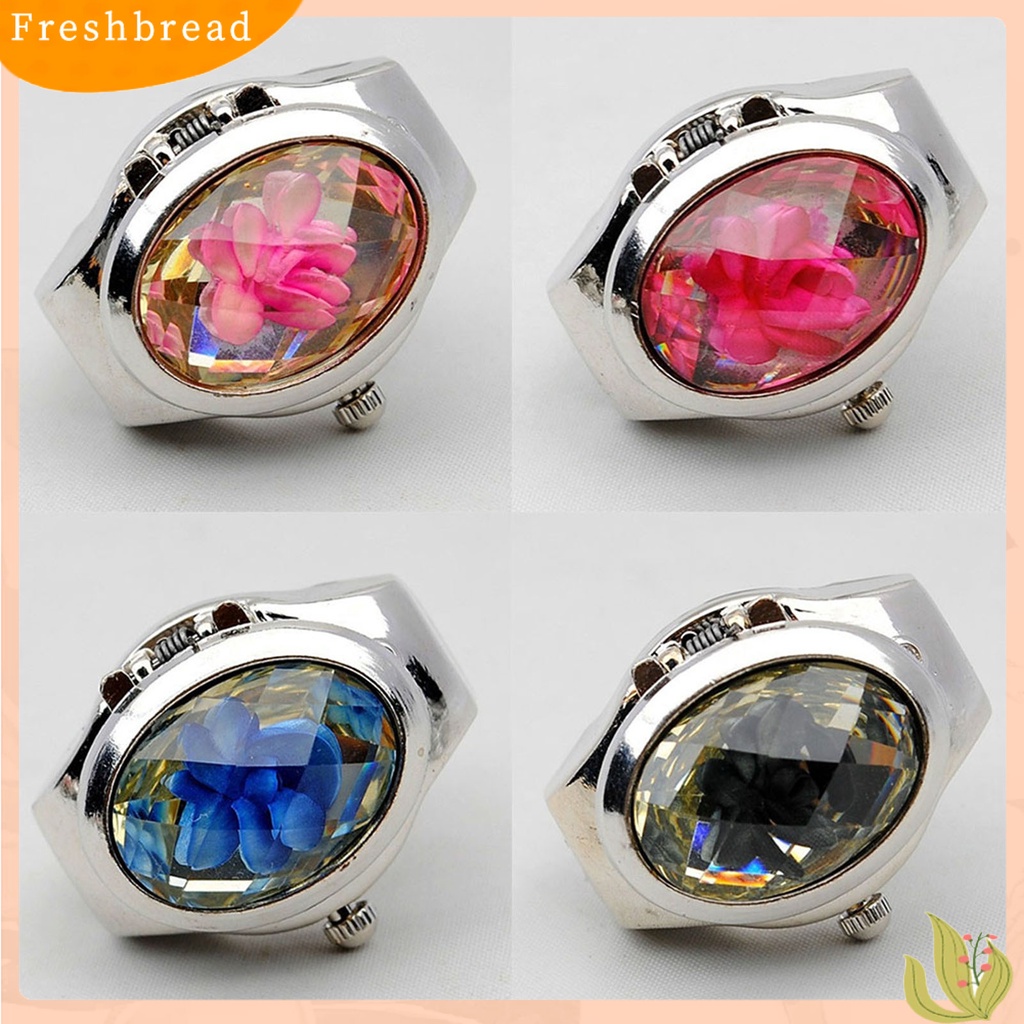 &lt; Freshbread &gt; Jam Tangan Quartz Cincin Jari Berlian Imitasi Flip Oval Fashion Unisex Untuk Club Pesta