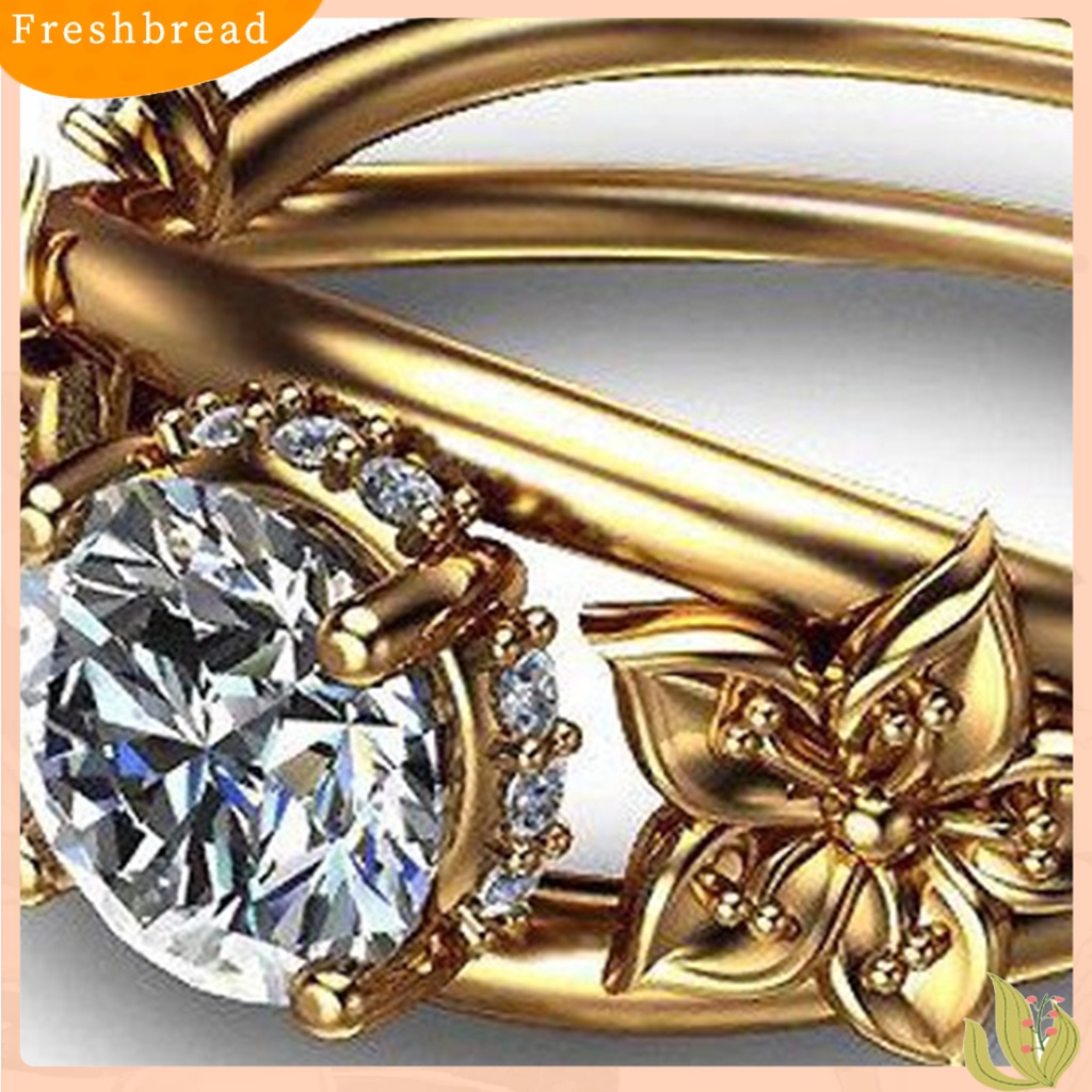 &lt; Freshbread &gt; Cincin Wanita Bunga Perhiasan Lapisan Ganda Berkilau Fashion Penampilan Cincin Jari Untuk Pernikahan