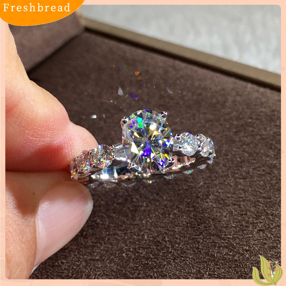 &lt; Freshbread &gt; Wanita Elegan Penuh Berlian Imitasi Bertatahkan Jari Cincin Pernikahan Pertunangan Perhiasan Hadiah