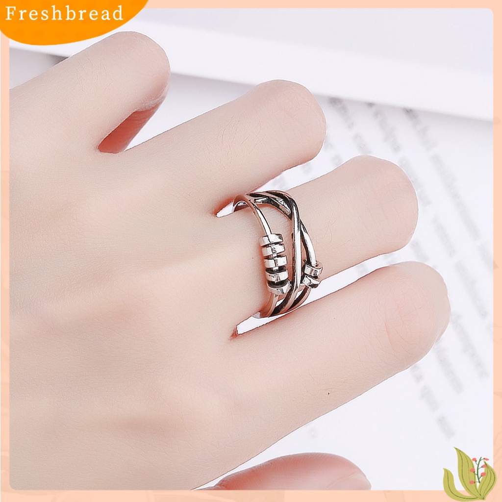 &lt; Freshbread &gt; Cincin Jari Tiga Lingkaran Pembukaan Wanita Anti Kecemasan Adjustable Ring Dengan Manik-Manik Untuk Pacaran