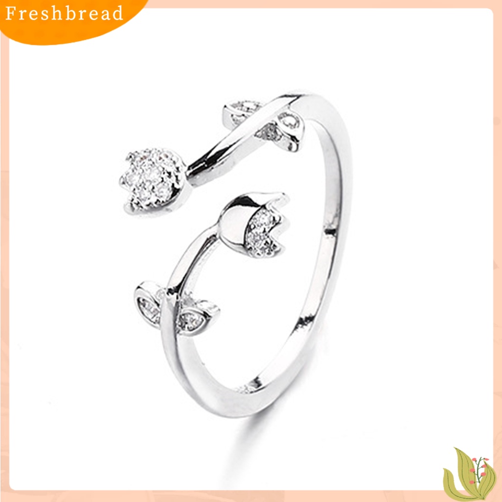 &lt; Freshbread &gt; Wanita Cincin Temperamen Berlian Imitasi Mengkilap Hias Berkilau Pembukaan Yang Dapat Disesuaikan Hadiah Hias Wanita Elegan Tulip Jari Cincin Perhiasan Pesta Untuk Pacaran