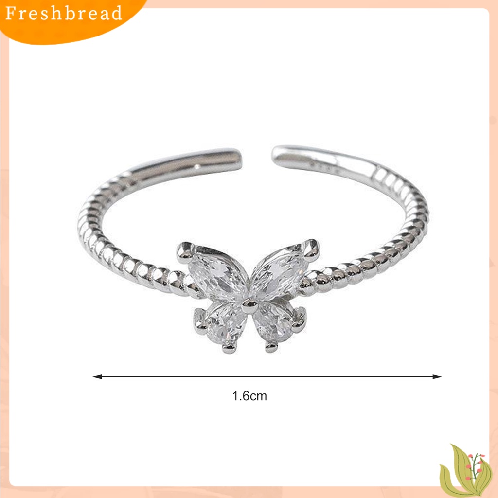 &lt; Freshbread &gt; Wanita Cincin Berlian Imitasi Mengkilap Eye-catching All-match Open Adjustable Perhiasan Hadiah Anti Luntur Wanita Butterfly Finger Ring Aksesoris Fashion Untuk Pacaran