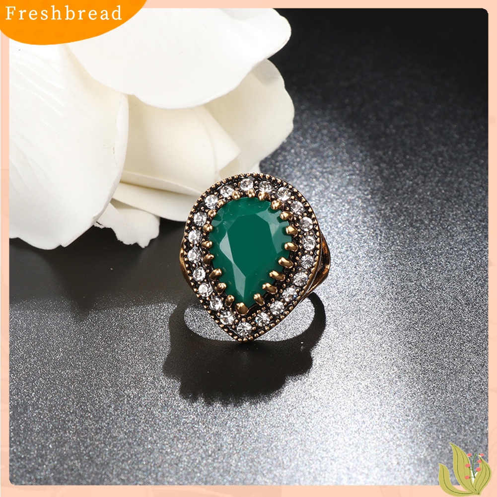 &lt; Freshbread &gt; Antik Teardrop Resin Berlian Imitasi Mengkilap Bertatahkan Jari Cincin Wanita Perhiasan Hadiah