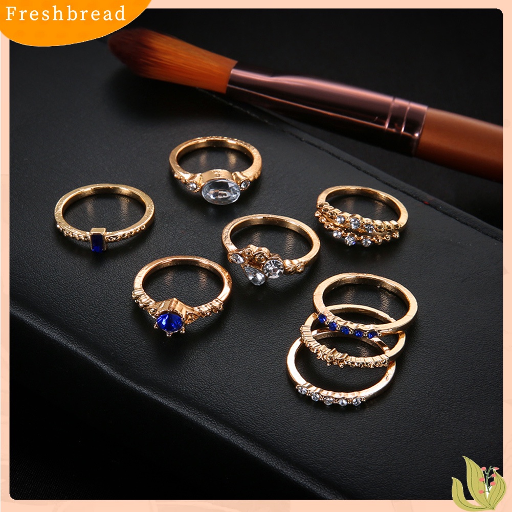 &lt; Freshbread &gt; 8Pcs Fashion Wanita Berlian Imitasi Bertatahkan Slim Midi Susun Di Atas Knuckle Rings Set