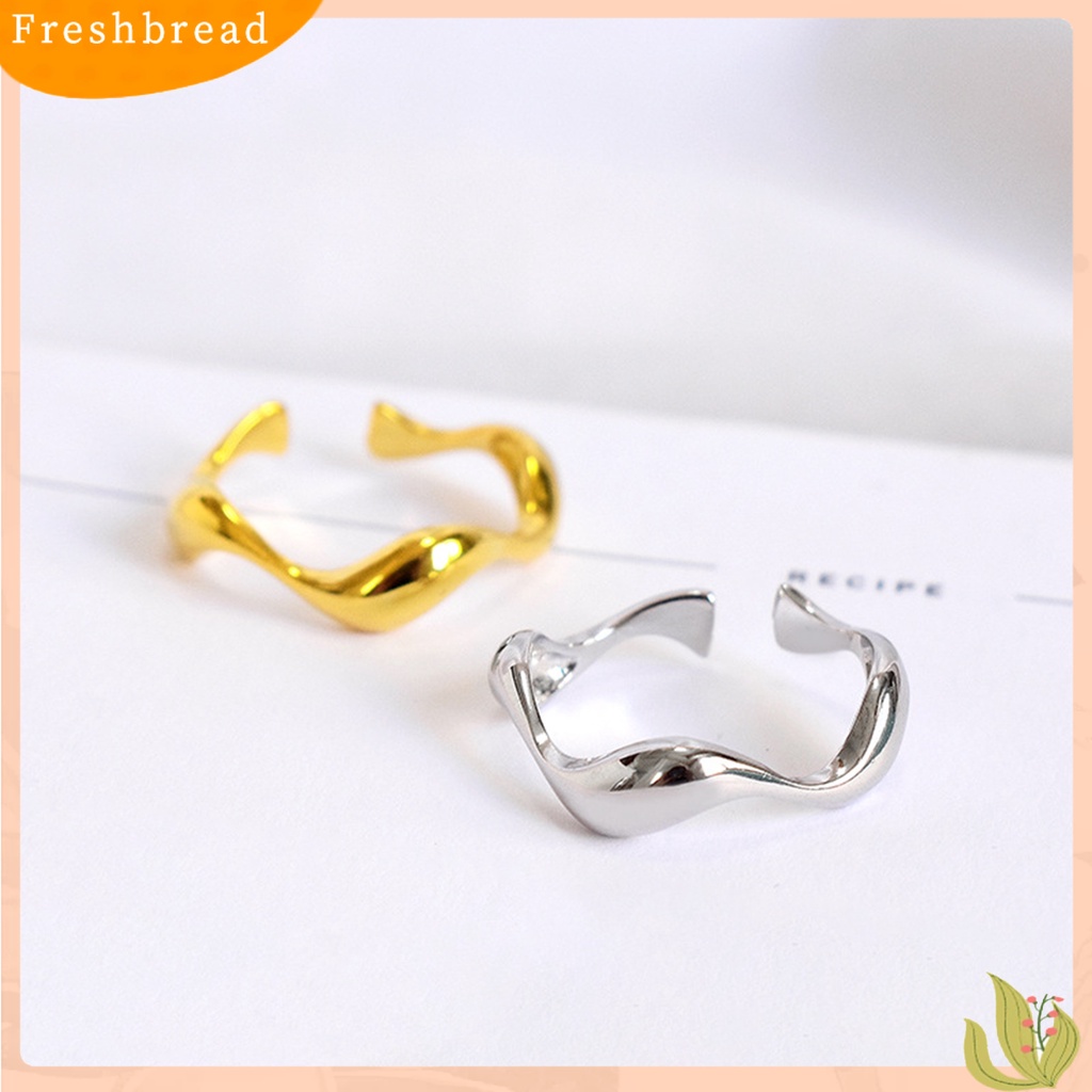 &lt; Freshbread &gt; Cincin Jari Halus Electroplating Geometris Adjustable Polishing Hias Warna Solid Gelombang Tidak Teratur Halus Engagement Ring Perhiasan Aksesori