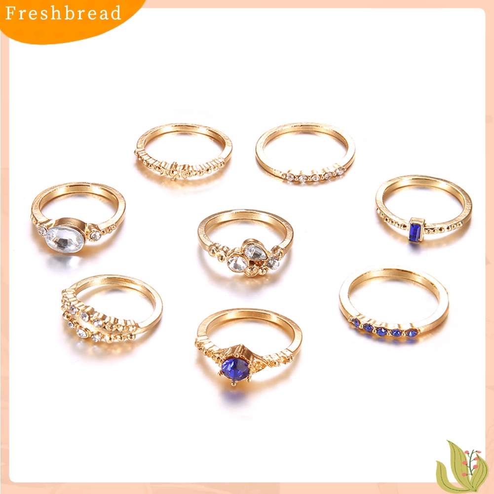 &lt; Freshbread &gt; 8Pcs Fashion Wanita Berlian Imitasi Bertatahkan Slim Midi Susun Di Atas Knuckle Rings Set