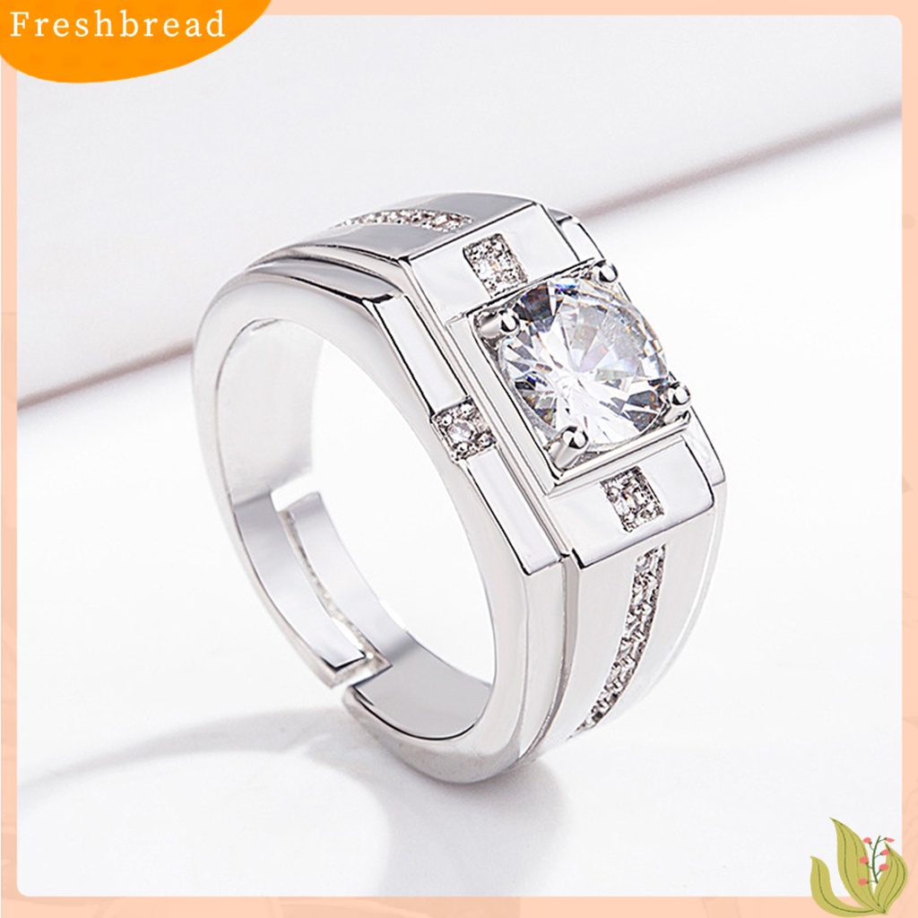 &lt; Freshbread &gt; Cincin Zircon Bersinar Geometris Berlian Imitasi Hias Electroplating Hypoallergenic Dekorasi Perhiasan Pria Pertunangan Open Finger Ring Band Untuk Hadiah