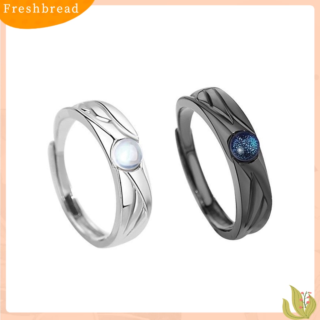 &lt; Freshbread &gt; Cincin Couple Vintage Glazed Black White Faux Moonstone Desain Pembukaan Yang Dapat Disesuaikan Hadiah Hias Tren Siswa Terbuka Cincin Perhiasan Pakaian Sehari-Hari