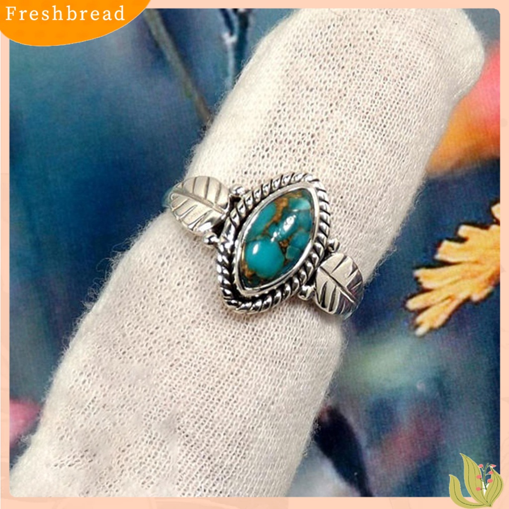 &lt; Freshbread &gt; Wanita Cincin Indah Imitasi Pirus Portabel High-end Vintage Hias Anti Karat Bentuk Daun Unisex Pria Buku Jari Cincin Hadiah Ulang Tahun