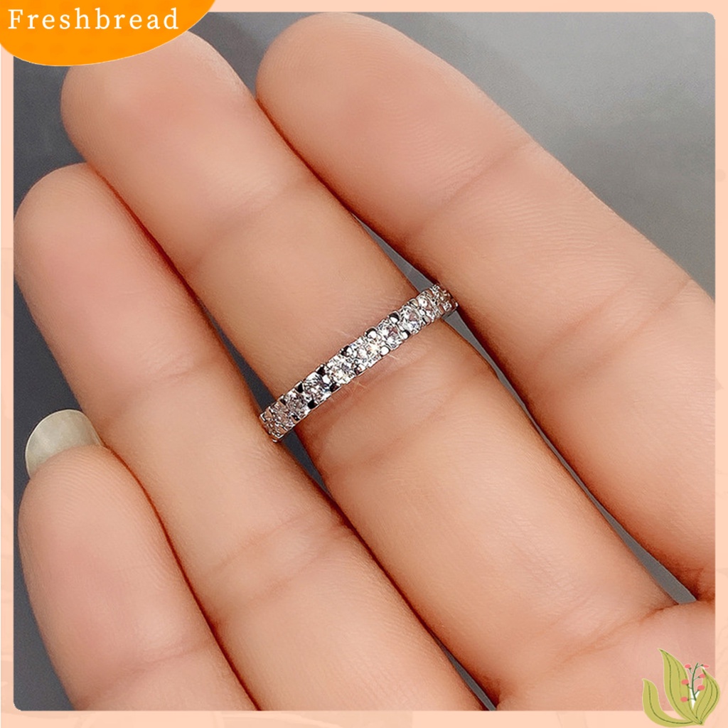 &lt; Freshbread &gt; Cincin Wanita Bersinar Cincin Jari Cubic Zirconia Tembaga Ringan Untuk Pakaian Sehari-Hari