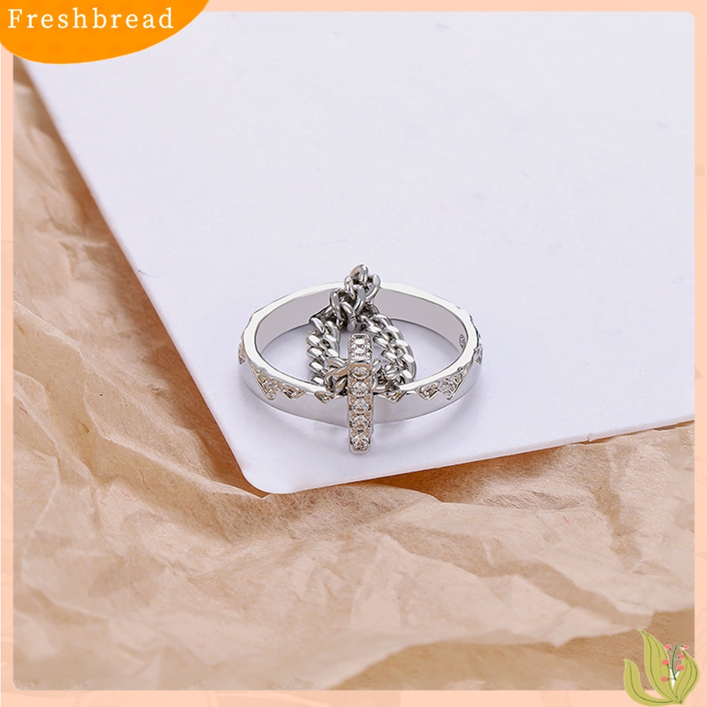 &lt; Freshbread &gt; Wanita Cincin Hip Hop Lapisan Ganda Hias Eye-catching Semua Pertandingan Hadiah Perhiasan Geometris Berlian Imitasi Bertatahkan Wanita Ladies Finger Ring Untuk Pacaran