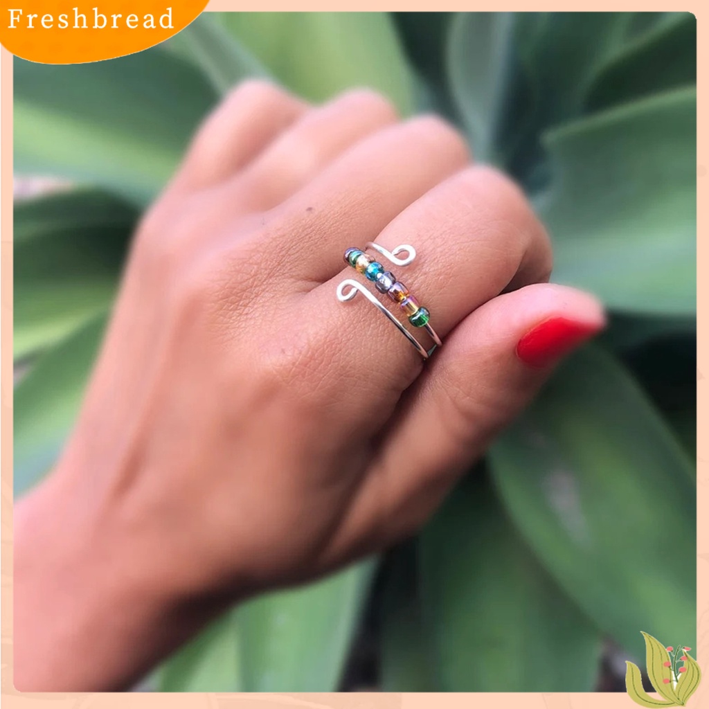 &lt; Freshbread &gt; Wanita Cincin Rotatable Adjustable Opening Design Geometris Electroplating Anti Stres Hadiah Manik-Manik Pelangi Warna-Warni Kecemasan Spinner Cincin Perhiasan Untuk Outdoor