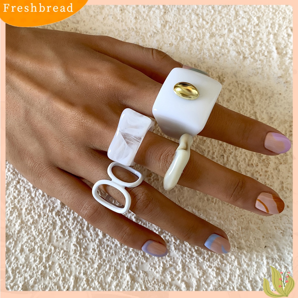 &lt; Freshbread &gt; 4Pcs Cincin Akrilik Menawan Chic Vintage Tebal Open Finger Ring Set Untuk Wanita