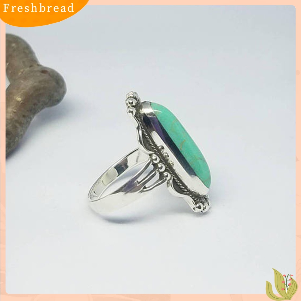 &lt; Freshbread &gt; Vintage Finger Decor Oblong Turquoise Cincin Wanita Pernikahan Pertunangan Perhiasan