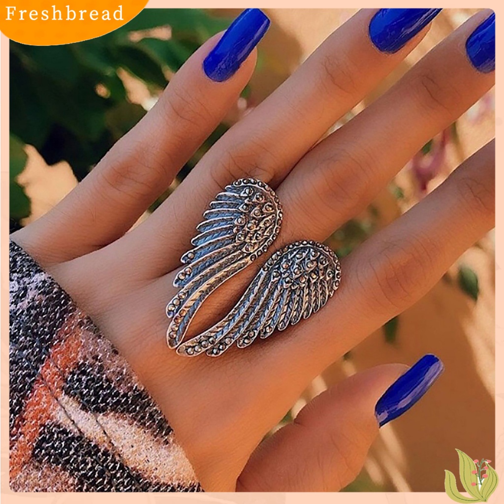 &lt; Freshbread &gt; Cincin Wanita Warna Silver Tahan Aus Cincin Logam Alloy Sayap Malaikat Untuk Pesta