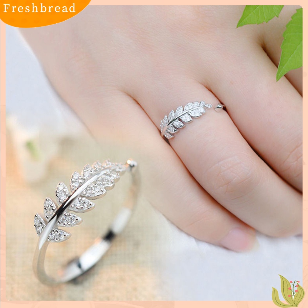 &lt; Freshbread &gt; Fashion Janji Olive Leaf Band Perhiasan Cincin Jari Telunjuk Terbuka Yang Dapat Disesuaikan