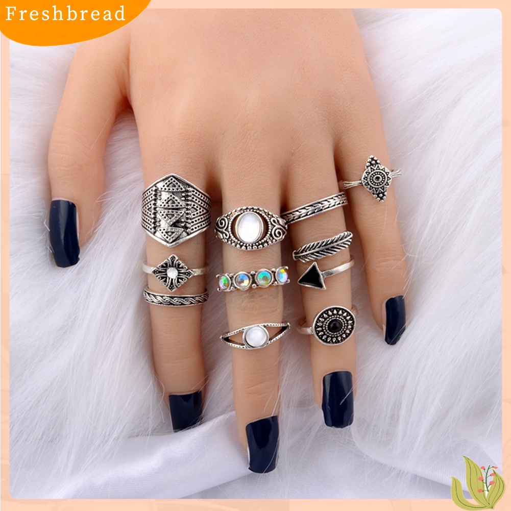 &lt; Freshbread &gt; 10Pcs/Set Boho Wanita Retro Sun Feather Arrow Ukir Buku Jari Midi Susun Rings