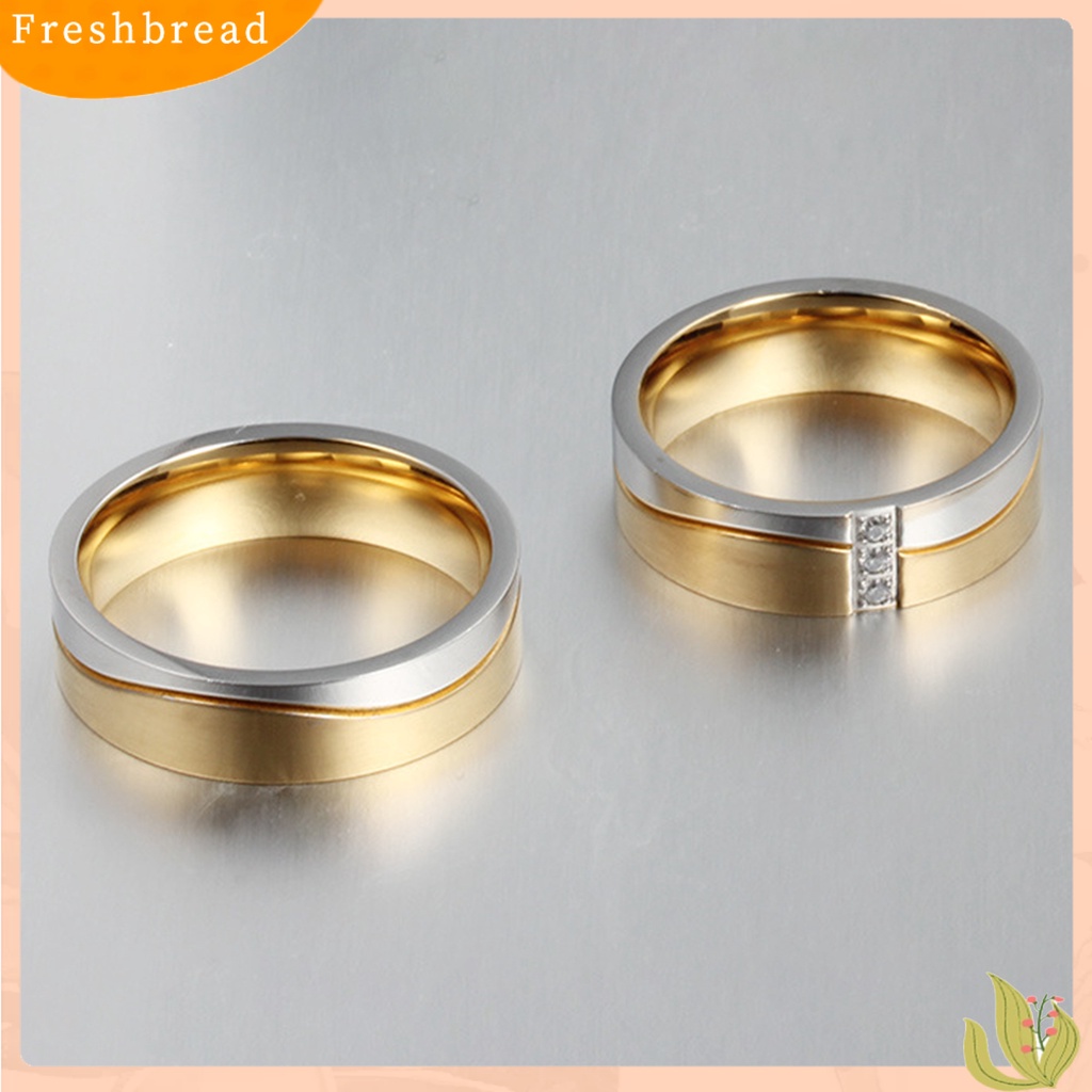 &lt; Freshbread &gt; Wanita Cincin Bulat Shiny Cubic Zirconia Warna Kontras Dipoles Pasangan Jari Cincin Bridal Ring