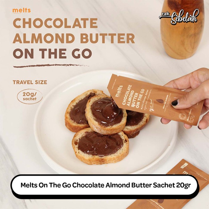 

Melts On The Go Chocolate Almond Butter Sachet 20gr Selai Coklat Badam Vegan | Plant Based | Healthy | Diet | Low Calorie | Gluten Free | Less Sugar | No Preservative