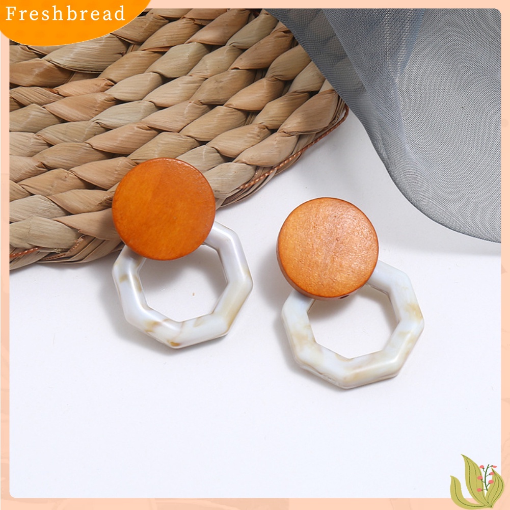 &lt; Freshbread &gt; Fashion Wanita Marble Grain Resin Octagon Menjuntai Ear Stud Earrings Perhiasan Hadiah