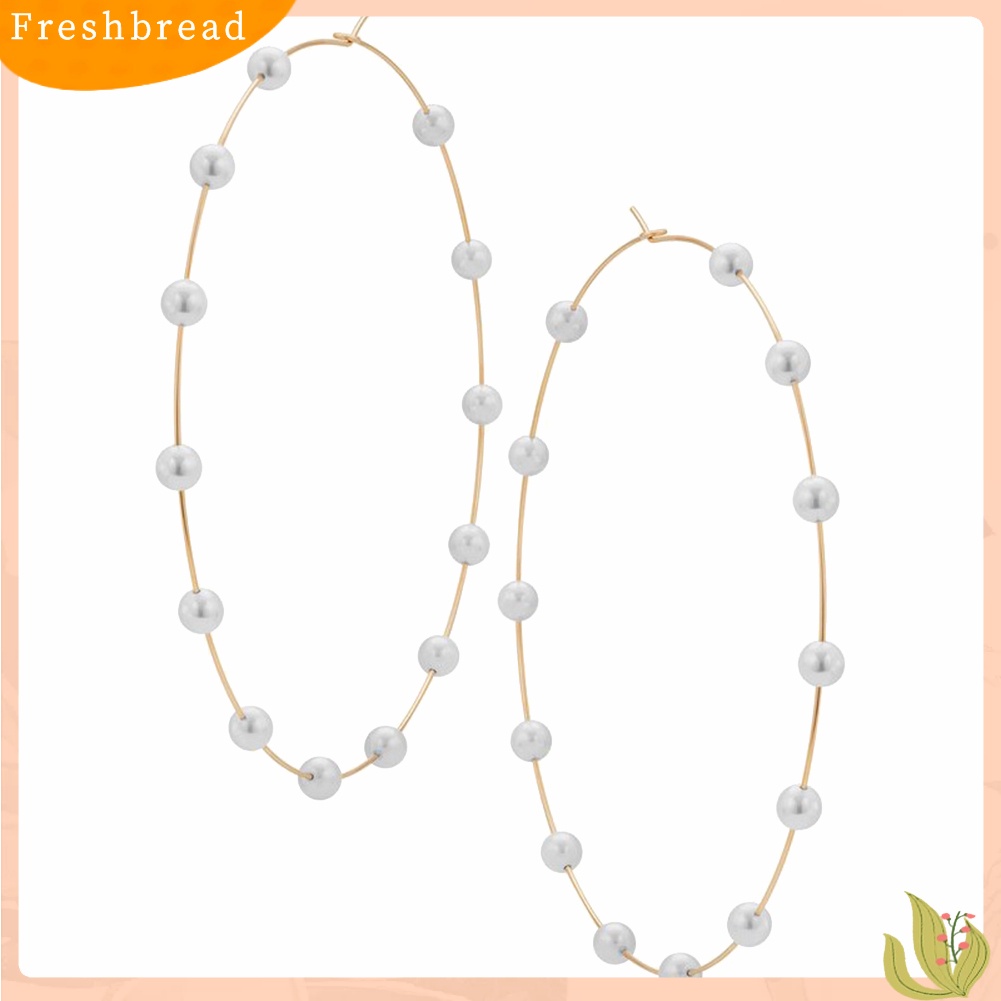 &lt; Freshbread &gt; Fashion Wanita Mutiara Imitasi Manik-Manik Pesona Besar Hoop Anting Pernyataan Perhiasan Hadiah