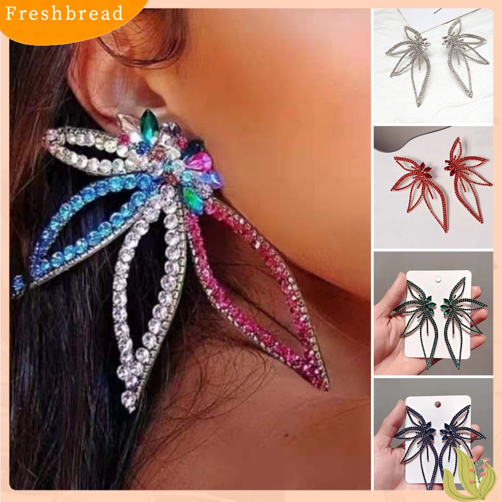 &lt; Freshbread &gt; 1pasang Berlian Imitasi Bersinar Tindik Stud Earrings Berlebihan Bentuk Bunga Lady Earrings Perhiasan Aksesoris
