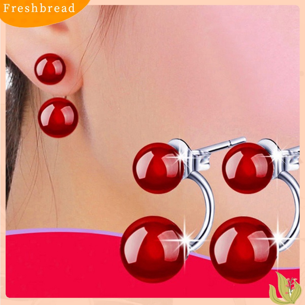 < Freshbread > Fashion Wanita Dua Sisi Faux Agate Ear Jacket Earrings Pesta Perhiasan Hadiah
