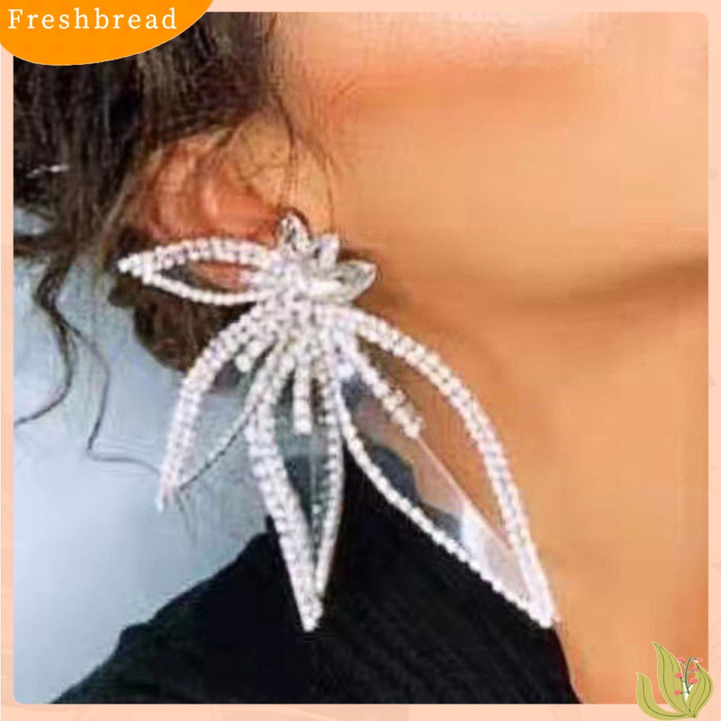 &lt; Freshbread &gt; 1pasang Berlian Imitasi Bersinar Tindik Stud Earrings Berlebihan Bentuk Bunga Lady Earrings Perhiasan Aksesoris